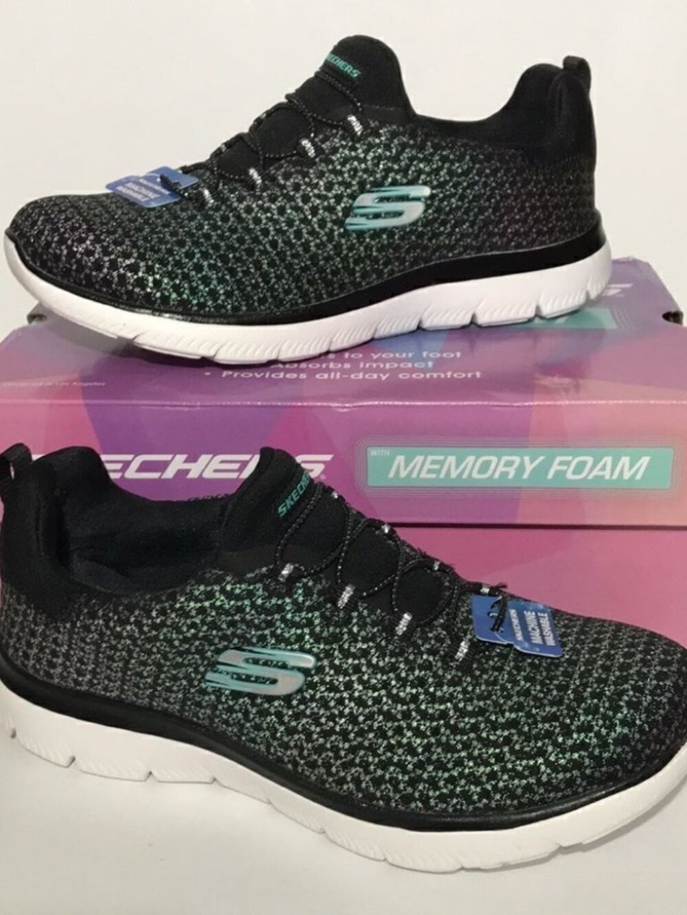 Skechers Summits Glowing Iris Washable Mesh Bungee Sneakers